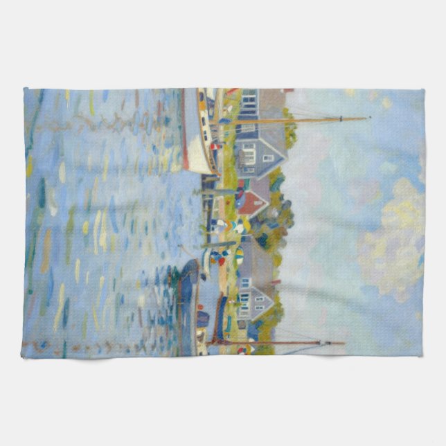Sailboats Impressionism New England Kitchen Towel (Horizontal)