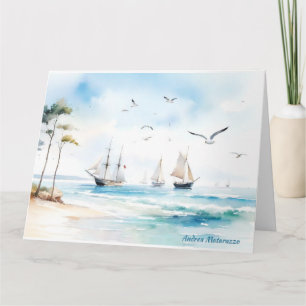 Sailboats in calm sea card