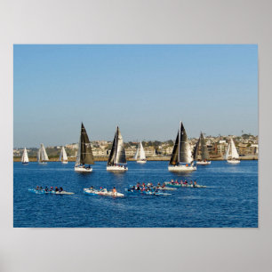 Sailboats In Channel. Marina Del Rey, CA Poster
