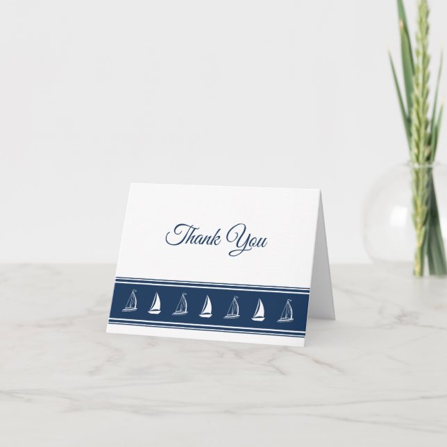 Sailboats in Classic Navy Blue and White Thank You Card (Front)