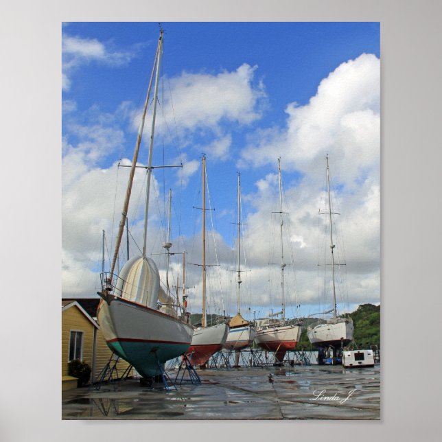 Sailboats in Dry Dock in Antigua Canvas Print (Front)