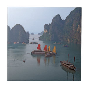 Sailboats in Ha Long Bay - Vietnam, Asia Tile