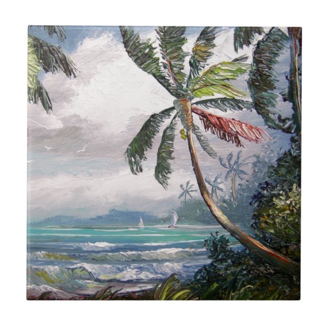 Sailboats in the Bay Tile (Front)