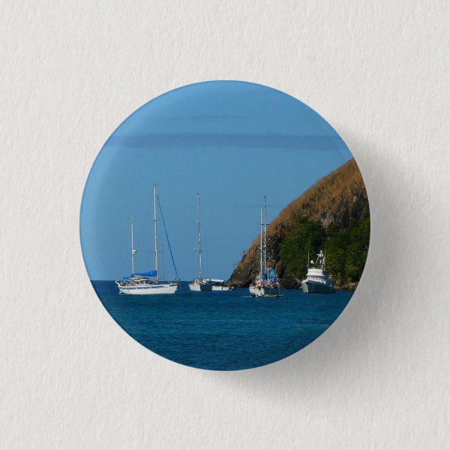 Sailboats in the Bay White and Blue Nautical 1 Inch Round Button (Front)
