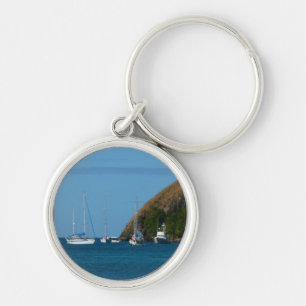 Sailboats in the Bay White and Blue Nautical Keychain