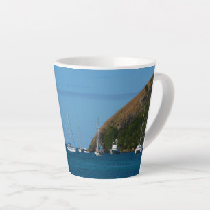 Sailboats in the Bay White and Blue Nautical Latte Mug