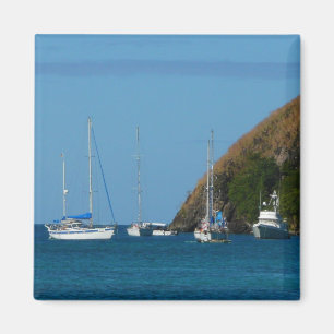 Sailboats in the Bay White and Blue Nautical Magnet
