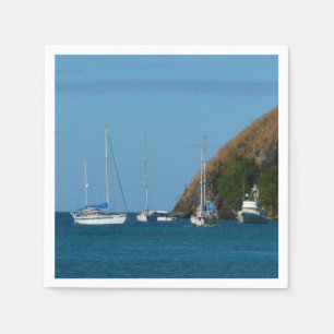 Sailboats in the Bay White and Blue Nautical Napkin