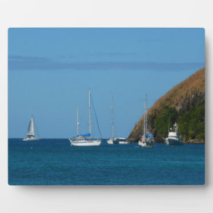 Sailboats in the Bay White and Blue Nautical Plaque