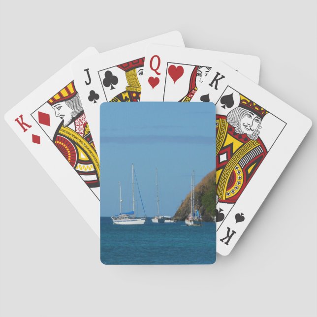 Sailboats in the Bay White and Blue Nautical Playing Cards (Back)