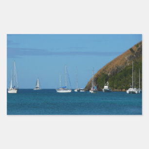 Sailboats in the Bay White and Blue Nautical Sticker
