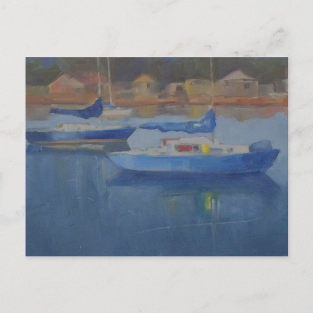 Sailboats in the blue harbour postcard (Front)