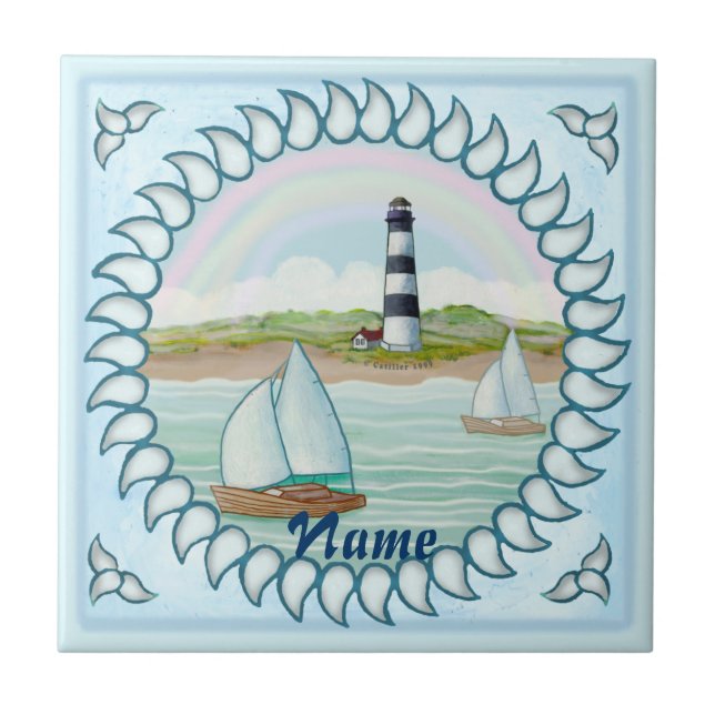 Sailboats Lighthouse  tile  (Front)