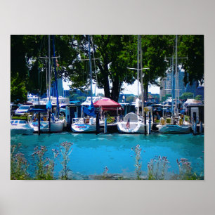 Sailboats Moored by Blue Waters Poster