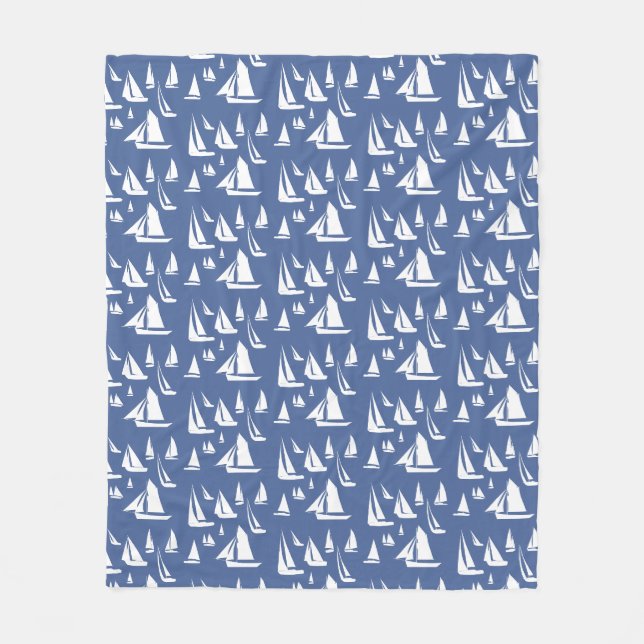 Sailboats Nautical Blue Fleece Blanket (Front)