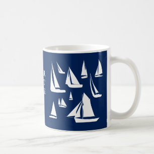 Sailboats Nautical Navy Blue Custom Coffee Mug