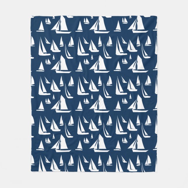 Sailboats Nautical Navy Blue Fleece Blanket (Front)