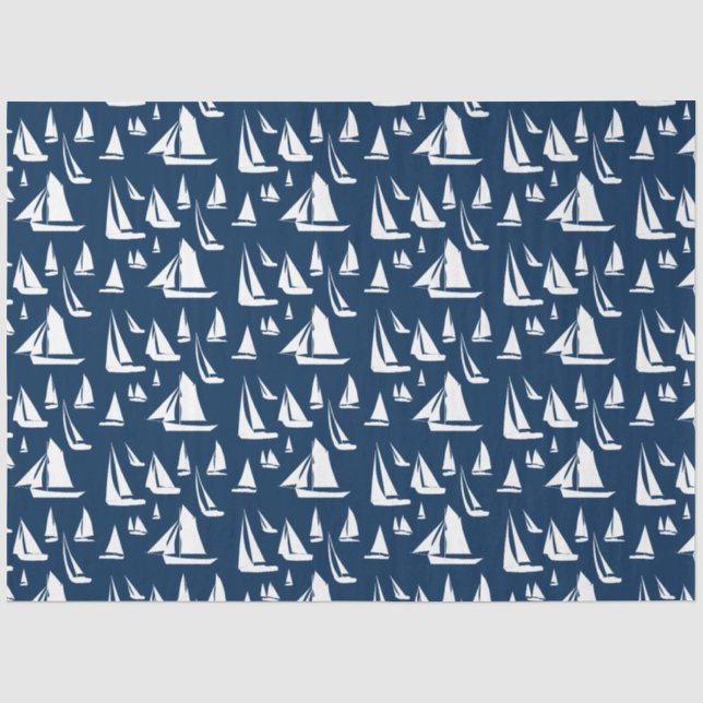 Sailboats Nautical Navy Blue  Tissue Paper (Front)