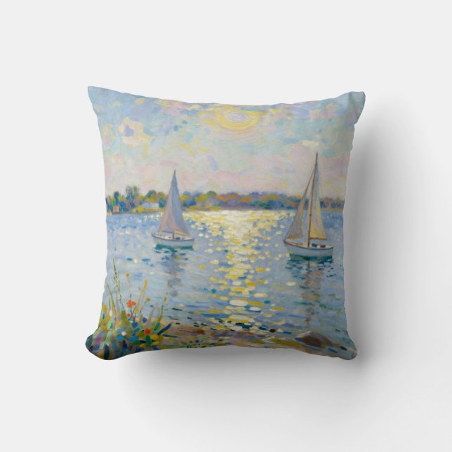 Sailboats New England Summer Throw Pillow (Front)