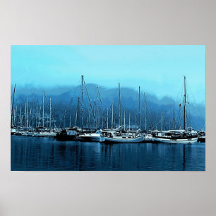 Sailboats on a Foggy Morning Poster