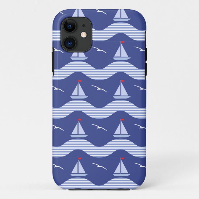 Sailboats On A Striped Sea Pattern Case-Mate iPhone Case (Back)