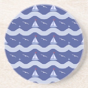Sailboats On A Striped Sea Pattern Coaster