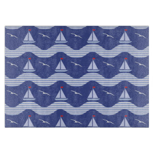 Sailboats On A Striped Sea Pattern Cutting Board