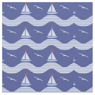 Sailboats On A Striped Sea Pattern Fabric