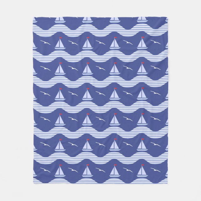 Sailboats On A Striped Sea Pattern Fleece Blanket (Front)