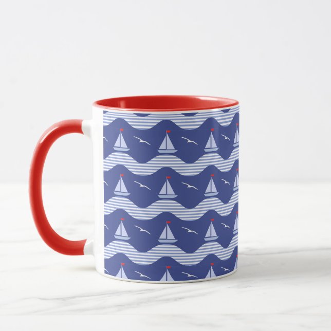 Sailboats On A Striped Sea Pattern Mug (Left)