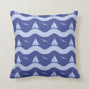 Sailboats On A Striped Sea Pattern Throw Pillow