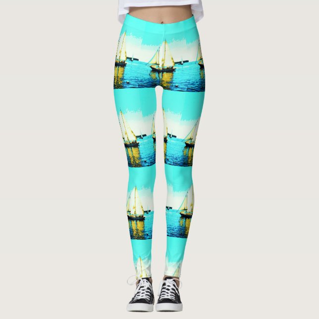sailboats on blue leggings (Front)