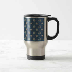 Sailboats on Blue Linen Travel Mug