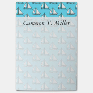 Sailboats On Blue Sea Pattern   Add Your Name Post-it Notes