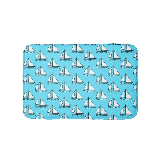 Sailboats On Blue Sea Pattern Bath Mat (Front)