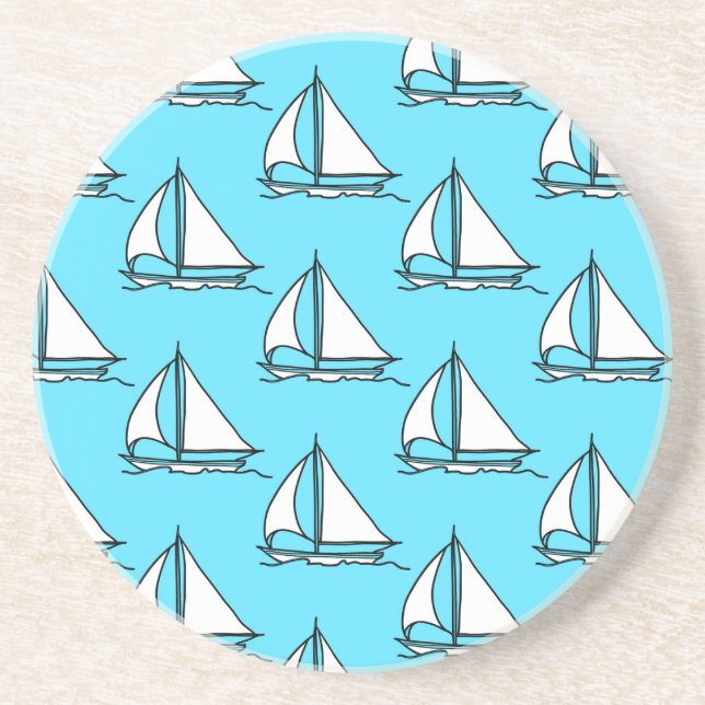 Sailboats On Blue Sea Pattern Coaster (Front)