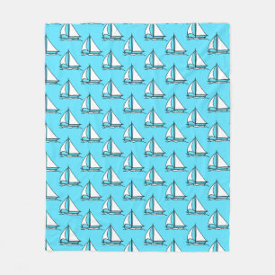 Sailboats On Blue Sea Pattern Fleece Blanket