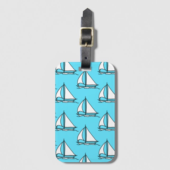 Sailboats On Blue Sea Pattern Luggage Tag (Front Vertical)