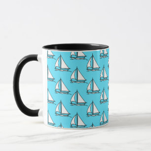 Sailboats On Blue Sea Pattern Mug