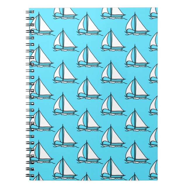 Sailboats On Blue Sea Pattern Notebook (Front)