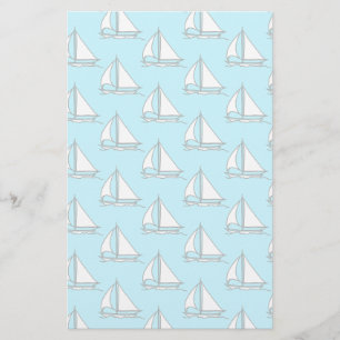 Sailboats On Blue Sea Pattern Stationery