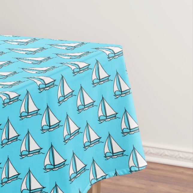Sailboats On Blue Sea Pattern Tablecloth (In Situ)