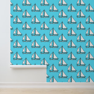 Sailboats On Blue Sea Pattern Wallpaper