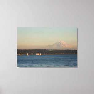 Sailboats On Lake Washington, With Mercer Island Canvas Print