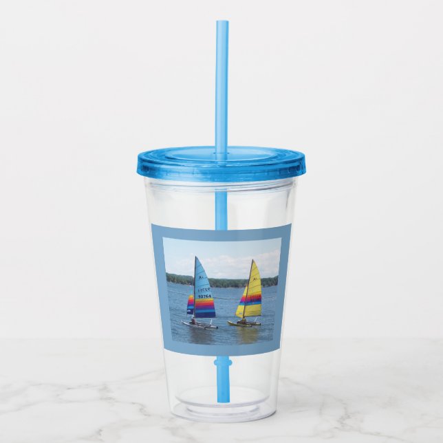 Sailboats on Silver Lake  Acrylic Tumbler (Front)
