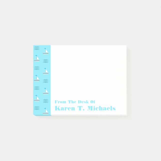 Sailboats On The Blue Sea Pattern | Add Your Name Post-it Notes (Front)