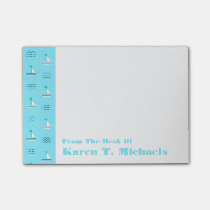 Sailboats On The Blue Sea Pattern   Add Your Name Post-it Notes