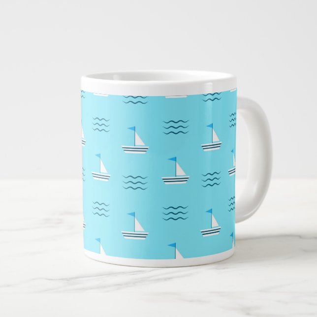 Sailboats On The Blue Sea Pattern Large Coffee Mug (Front Right)