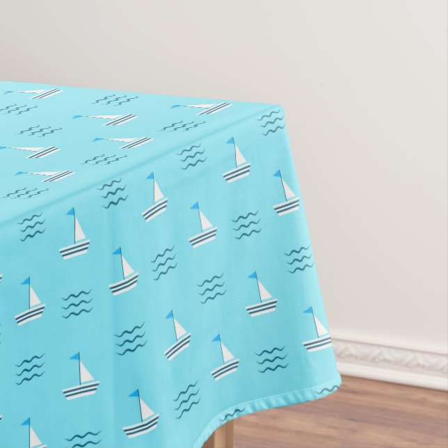 Sailboats On The Blue Sea Pattern Tablecloth (In Situ)