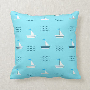 Sailboats On The Blue Sea Pattern Throw Pillow